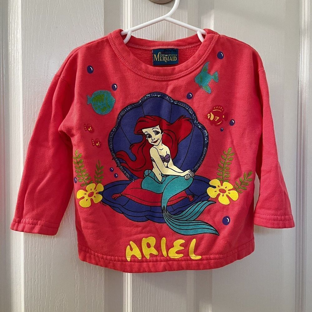 Vintage Disney The Little Mermaid Ariel Sweatshirt Pink Sequins USA Girls SZ 2T